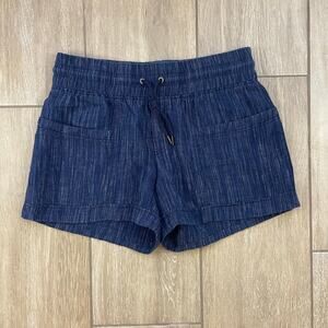 Athleta Cabo Linen Textured Shorts Womens Size 8 Blue Drawstring Pull On